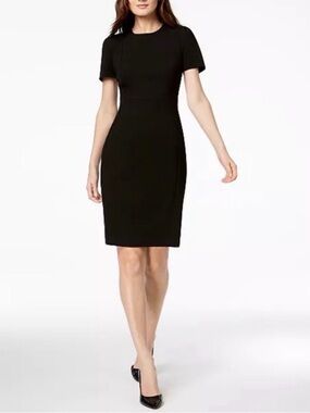 Calvin Klein Seamed Scuba Crepe Short Sleeve Sheath Dress, Size 14